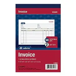 INVOICE BOOK 2 PART CARBONLESS 5-9/16" 8-7/16" XKDOUS