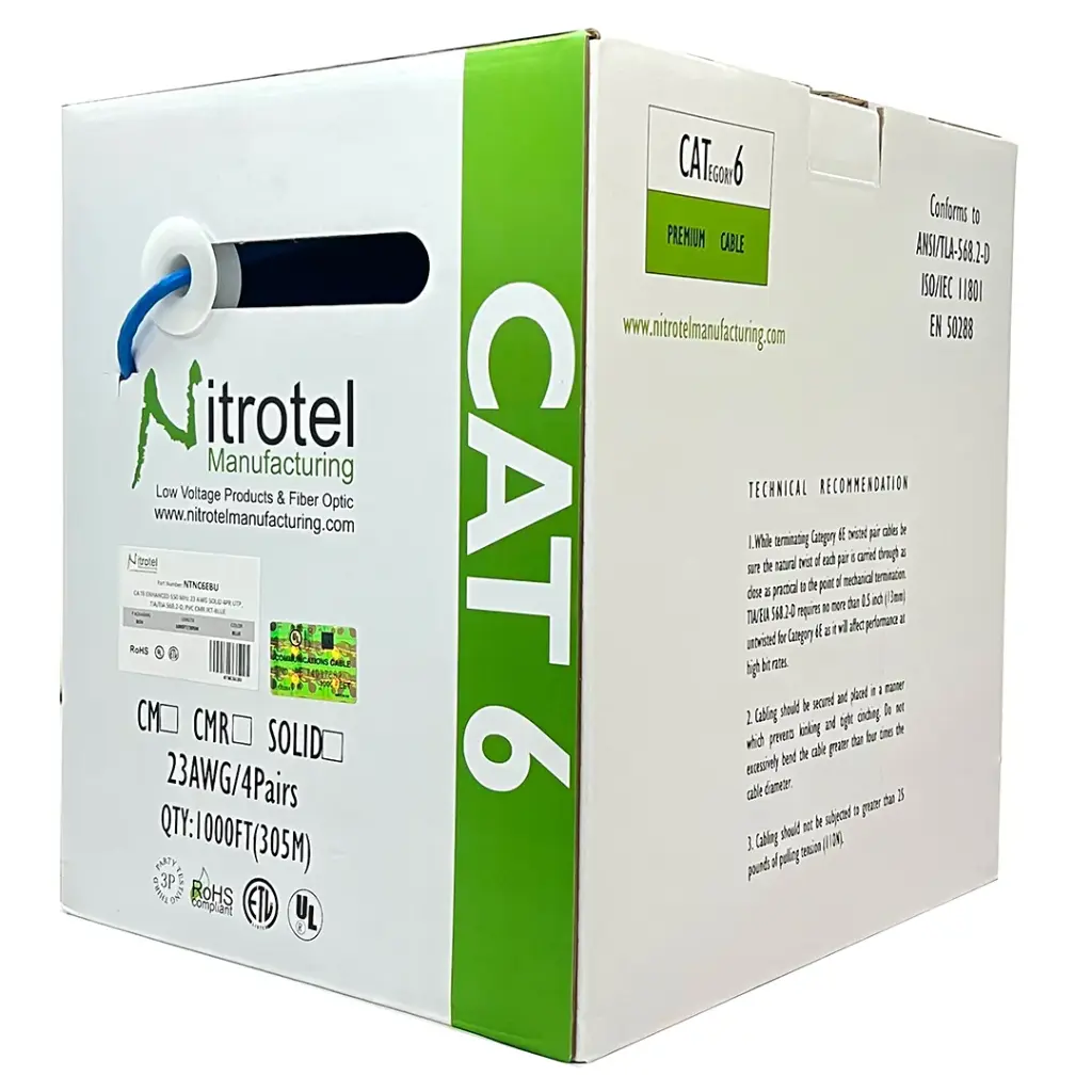 CAT 6 1000FT UTP NETWORK CABLE 550 MHz 23AWG SOLID 4PR UTP NITROTEL