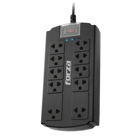 [3043] SURGE PROTECTOR 10 OUTLETS 110/240V 1080J/1800W NEMA 5-15P INPUT NEMA 5-15R OUTPUT LED VISUAL INDICATOR FORZA