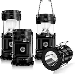 [13001] SOLAR CAMPING LANTERN 4 PACK LED, USB RECHARGABLE, FLASHLIGHT, DIBMS